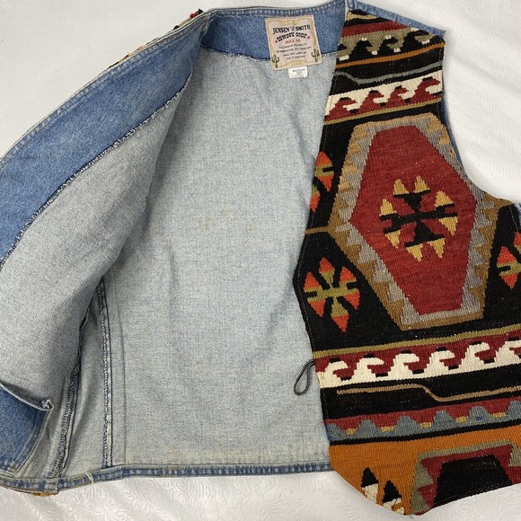 Vintage Jensen & Smith Sz XL Denim Tapestry Vest - Picture 5 of 9